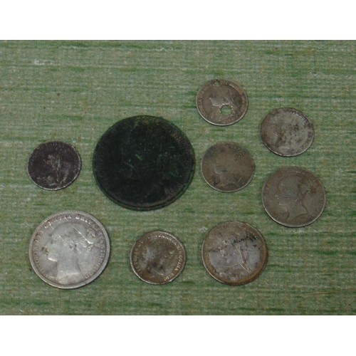 423 - Victoria 1860 sixpence, 3 pence, 1893 penny, 1883 shilling,1842 Victoria groat, etc.