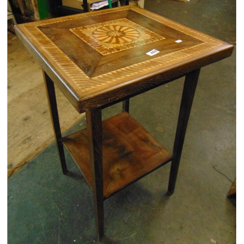 444 - Parquetry inlaid centre table, square top, on tapered supports, joined by an under tier, 30.5