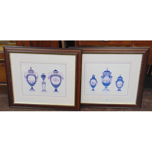 447 - Two framed and glazed coloured prints, studies of vases.