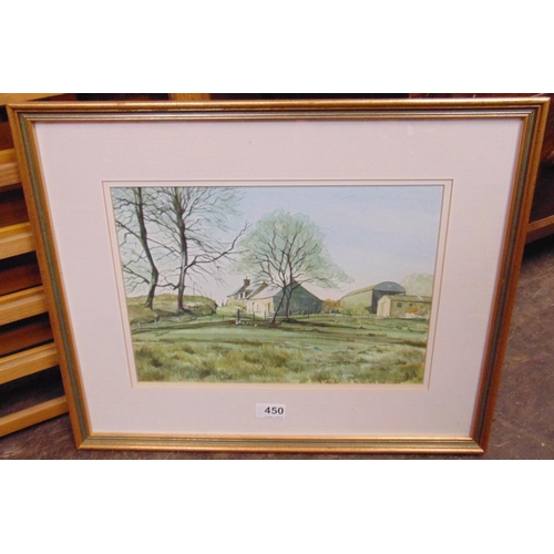 450 - Framed and glazed watercolour, farmstead, 10 x 14