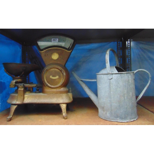 467 - Set of scales and a galvanised watering can. (2)