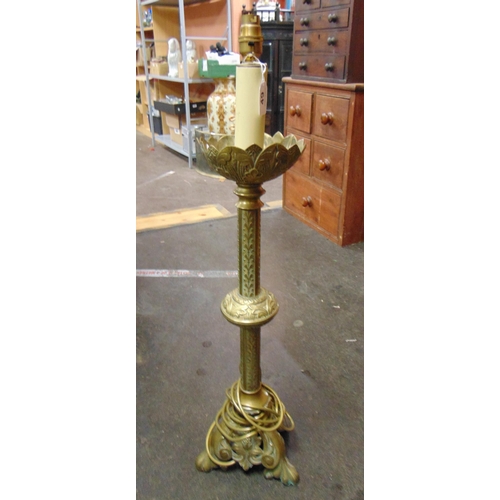 49 - Ecclesiastical brass candle holder, converted to electricity, 30