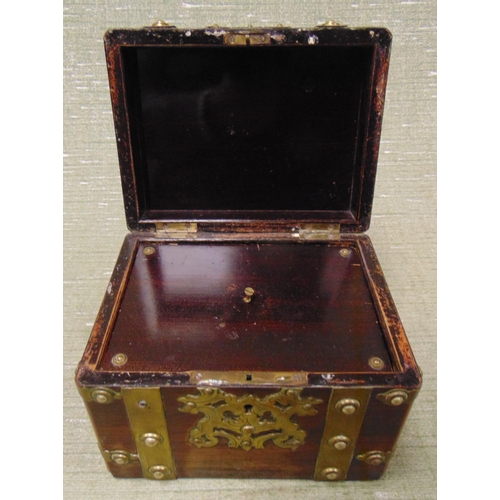 8 - Antique rosewood brass bound tea caddy, having dome topped lid, having fitted interior, 4 x 6 x 4