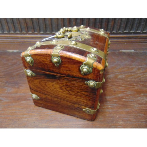 8 - Antique rosewood brass bound tea caddy, having dome topped lid, having fitted interior, 4 x 6 x 4