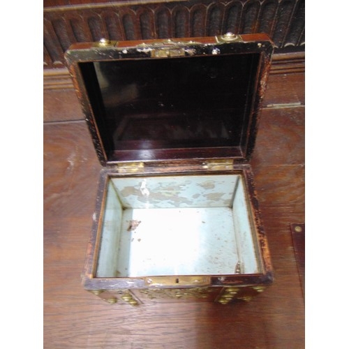 8 - Antique rosewood brass bound tea caddy, having dome topped lid, having fitted interior, 4 x 6 x 4