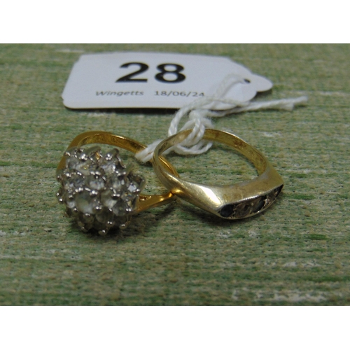 175 - 9ct and silver marked ring and a cluster ring.