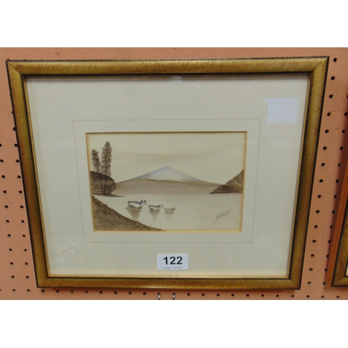 122 - Set of four framed and glazed watercolours, coastal scenes, each indistinctly signed lower right, 5 ... 