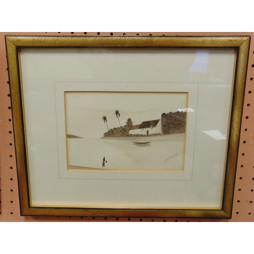 122 - Set of four framed and glazed watercolours, coastal scenes, each indistinctly signed lower right, 5 ... 