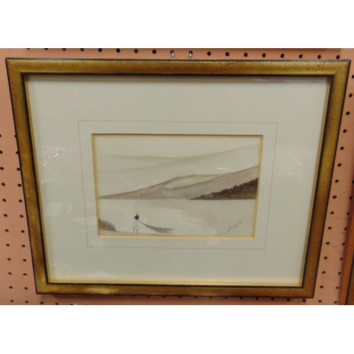 122 - Set of four framed and glazed watercolours, coastal scenes, each indistinctly signed lower right, 5 ... 