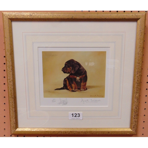 123 - Elizabeth Scrivener, framed and glazed limited edition colour print, puppy dog, signed and numbered ... 