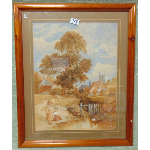 126 - Framed and glazed watercolour, country scene, 20 x 15