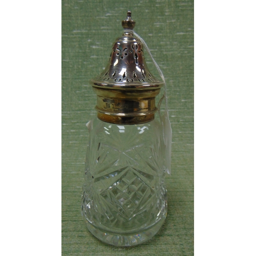 165 - Silver mounted cut glass sugar sifter, maker Baker Ellis Silver Company, Birmingham, 1972.