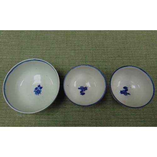 17 - Oriental blue and white bowl along with two smaller examples.