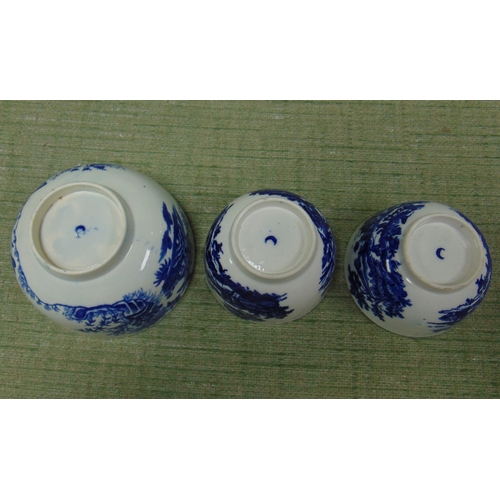 17 - Oriental blue and white bowl along with two smaller examples.