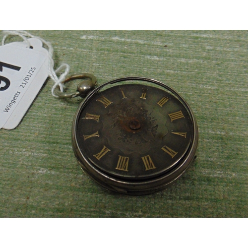 191 - Antique silver cased pocket watch - for restoration.