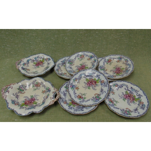 245 - Victorian transfer decorated dessert set.