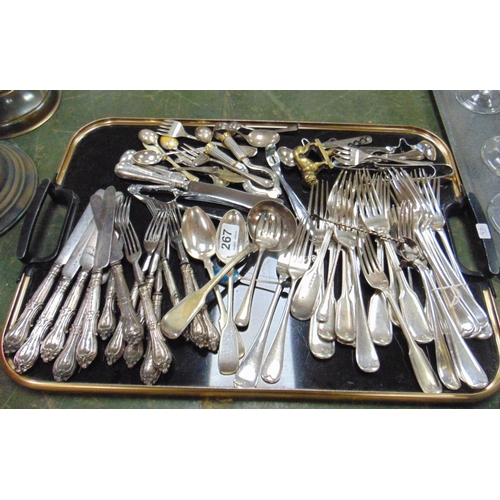 267 - Set of silver handled cake knives and forks, plated cutlery.