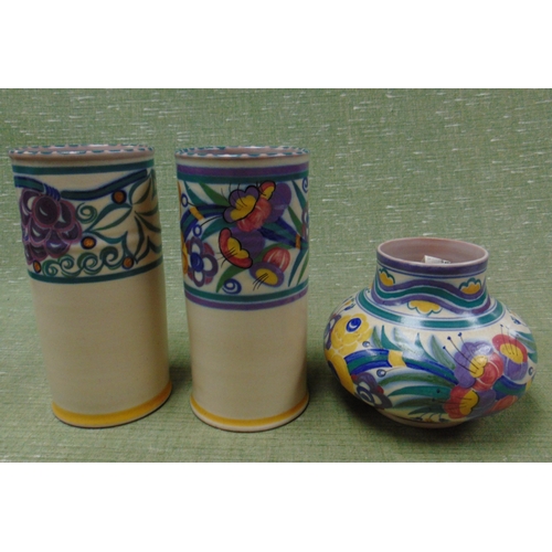 288 - Poole squat vase, together with two similar cylindrical vases. (3)