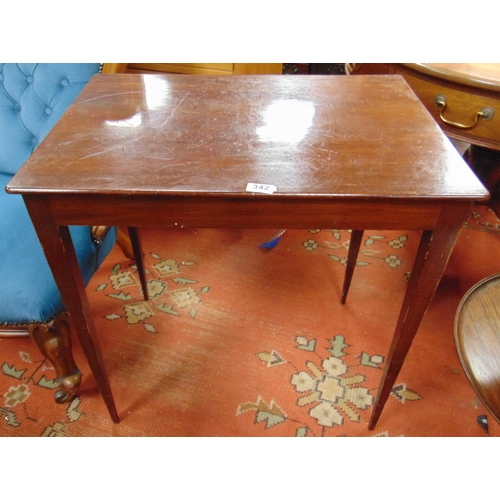 342 - Mahogany centre table, rectangular top, and on tapered supports, 28 x 27 x 18.5