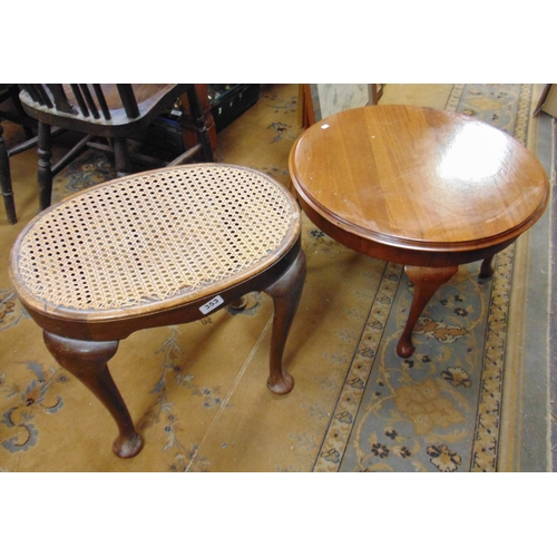 353 - Cane seated dressing stool and a circular occasional table.