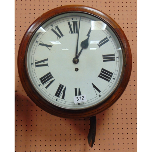 372 - Antique mahogany cased dial clock, having fusee movement, enamel face and Roman numerals, 15.5