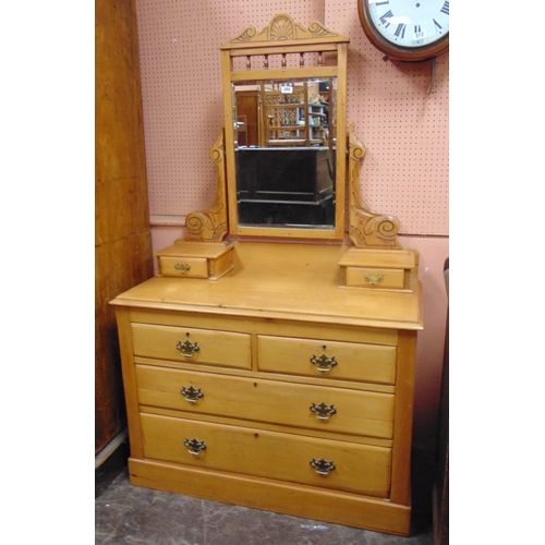 380 - Late 19th century satin wood mirror back dressing table, having four short and two long drawers with... 