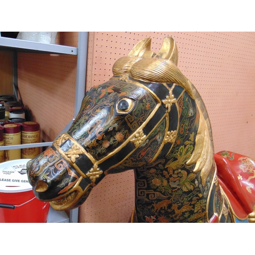 60 - Good antique style Chinese gilt and lacquered horse statue, set on rectangular base, 59 x 56 x 16