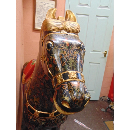 60 - Good antique style Chinese gilt and lacquered horse statue, set on rectangular base, 59 x 56 x 16