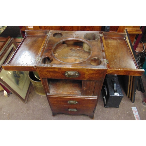 370 - Georgian mahogany washstand, lift up top revealing a fitted interior, tambour front, with pull out c... 