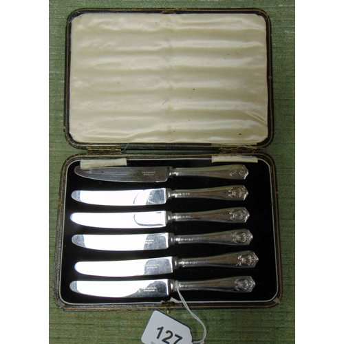 127 - Cased set of silver handled cake knives, maker North Goodsmiths Co, London 1935.