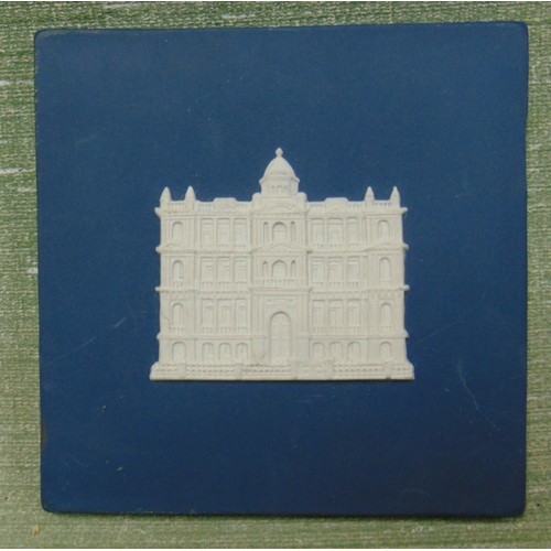 137 - Wedgwood tile, decorated in relief with a study of Varley house, 6 x 6