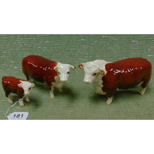 181 - Champion of Champions Beswick Hereford Bull. Cow and Calf.