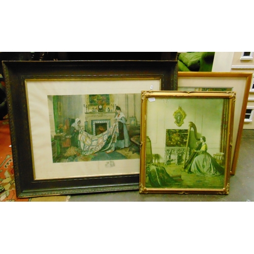 253 - A large oak framed print along with two other examples.