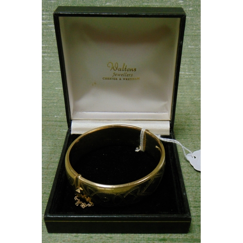 327 - 9ct gold metal core bangle, 44 gms inc.