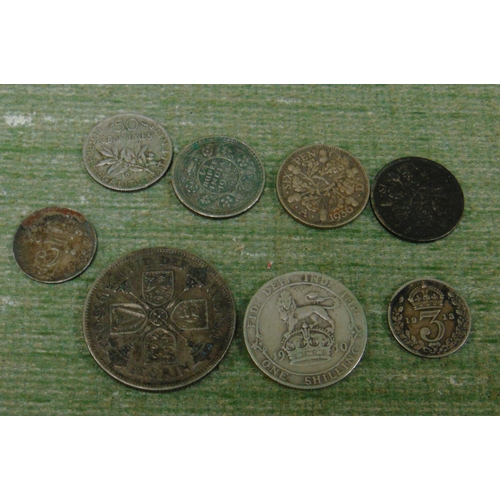 341 - George V year of three kings 1936 sixpence, 1935 florin, Edward VII 1910 shilling, India 1/4 rupee, ... 