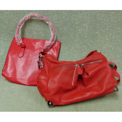 37 - Red leather ladies handbag and one other example,  As new.