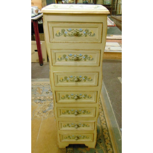 375 - Painted narrow form chest of seven drawers with knob handles, 38 x 12 x 8