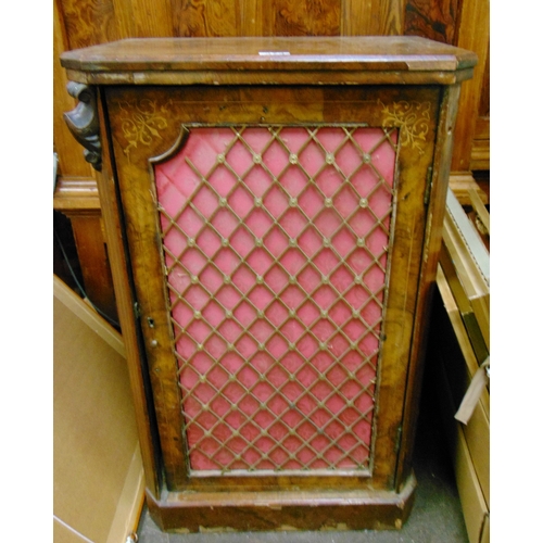 473 - Victorian walnut single door side cabinet, having brass grill front, 35 x21x 13