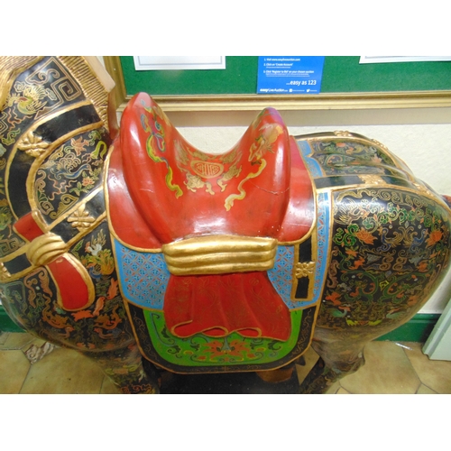 60 - Good antique style Chinese gilt and lacquered horse statue, set on rectangular base, 59 x 56 x 16