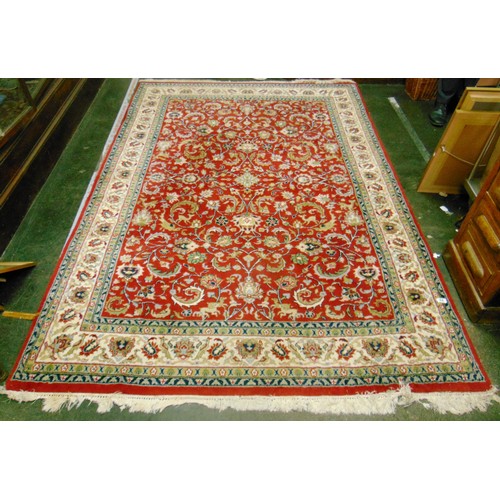 15 - Red ground rug, having geometric pattern, 94 x 67