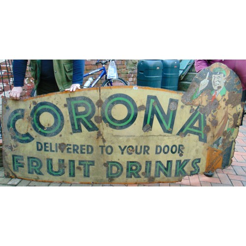 100 - Large vintage enamel advertising sign - 'Corona Delivered To Your Door', 94 x 44