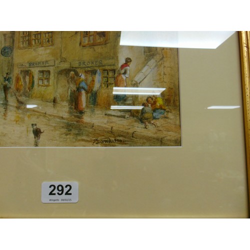 292 - D. Sanderson, framed and glazed watercolour, street scene, signed lower right, 14 x 10.5