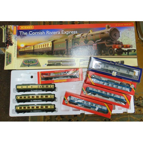 209 - Four boxed Hornby Railways models, R230 (X3), R126 and a Lima 204773, and a part Cornish Riviera Exp... 