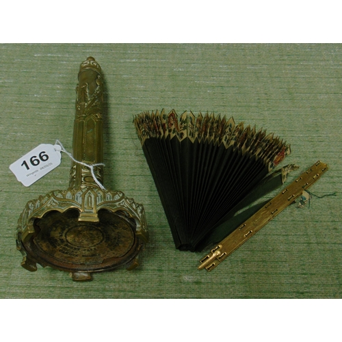 166 - Eastern brass cased hand fan.