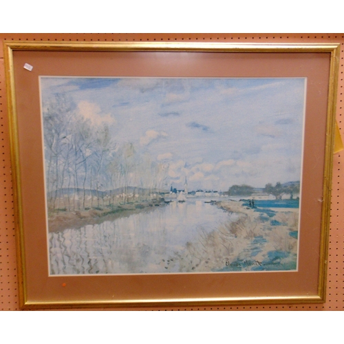 377 - Framed oil painting on canvas, mountainous lakeside scene, indistinctly signed lower right, 23 x 36