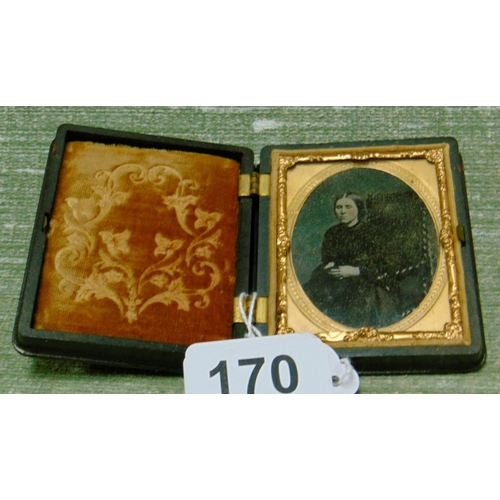 170 - Antique cased daguerreotype, depicting a seated lady, 2.5 x 1.5