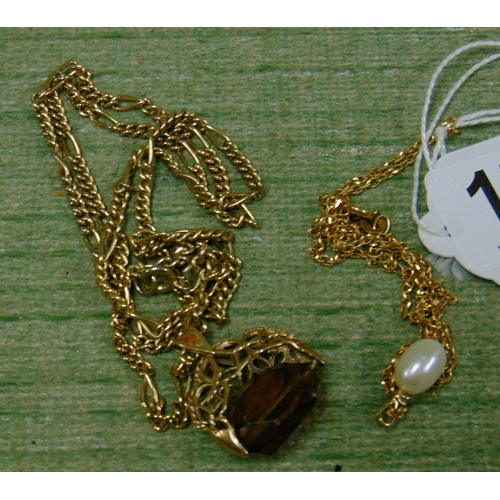 171 - 9ct gold chain, having pearl type pendant, 2.5 gms, and one other chain.