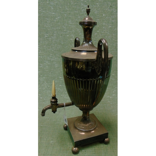 40 - Antique silver plated samovar, having final mount, side handles and bone handled spigot, 19