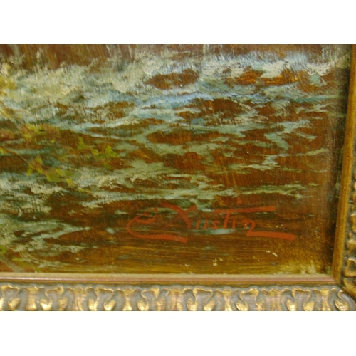 50 - C. Austin, gilt framed oil painting on canvas, figure besides a waterfall, signed lower right, 40 x ... 