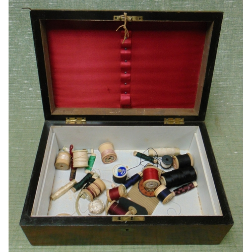 60 - 19th century burr walnut work box, having lift up lid and brass inlay, 5 x 3 x 8.5 